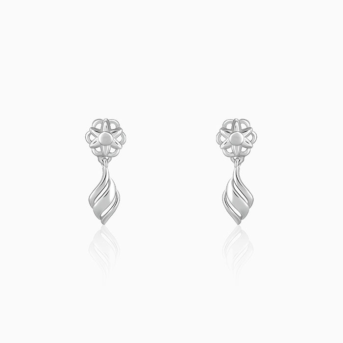 Silver Floral Twist Earrings