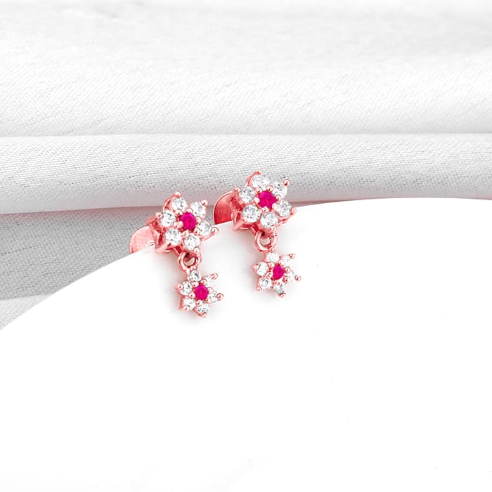 14kt Gold Pink Flower Earrings for Baby and Kids