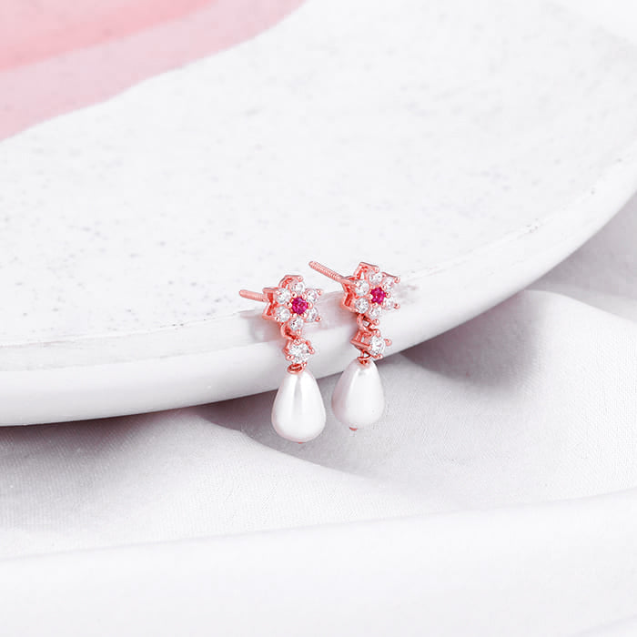 Mosaic Pink and White Beaded Earrings | Cork Tree Designs