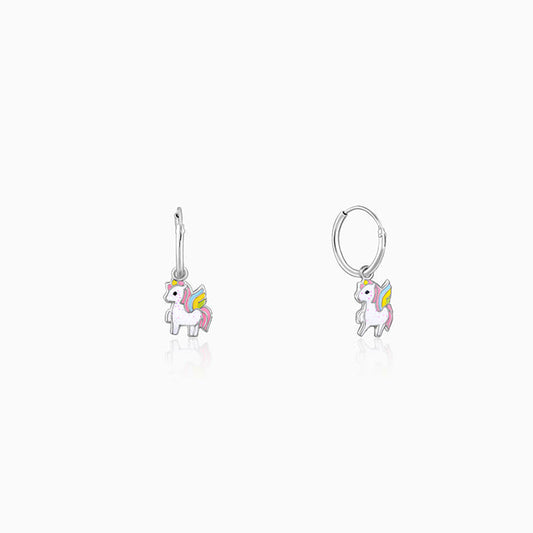 Silver Colourful Unicorn Kids Hoop Earrings
