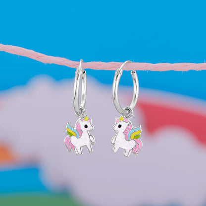 Silver Colourful Unicorn Kids Hoop Earrings (4-12 yrs)