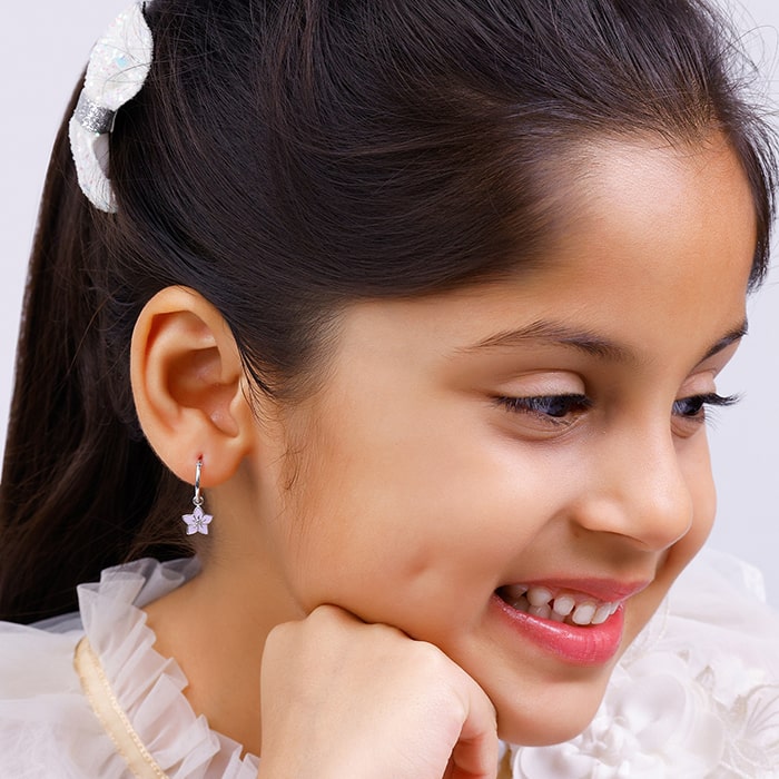 Silver Pretty Petunia Kids Hoop Earrings (4-12 yrs)