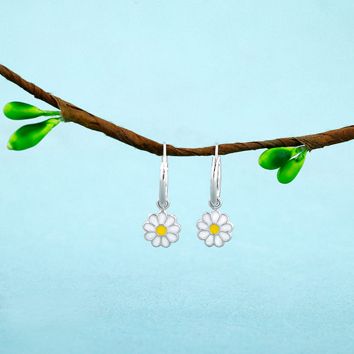 Silver Daisy Kids Hoop Earrings (4-12 yrs)