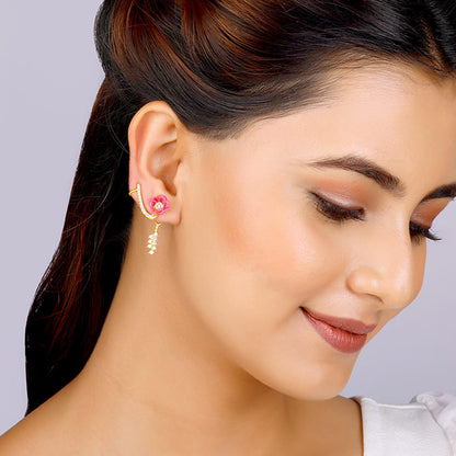 Buy Golden Pink Brahma Kamal Convertible Cuff Earrings Online