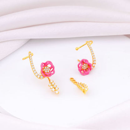 Buy Golden Pink Brahma Kamal Convertible Cuff Earrings Online