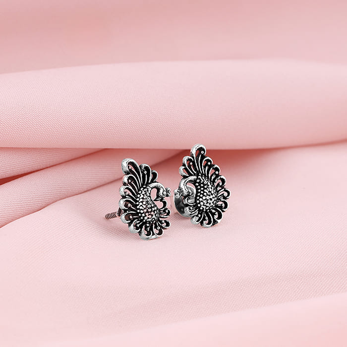 Peacock Oxidised Stud Earring- Black – Putstyle