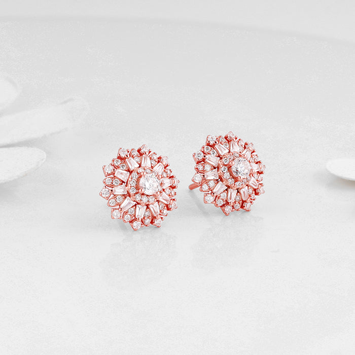 Rose Gold Floral Work Earrings