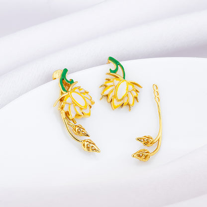 Golden Bewitching Brahma Kamal Convertible Earrings