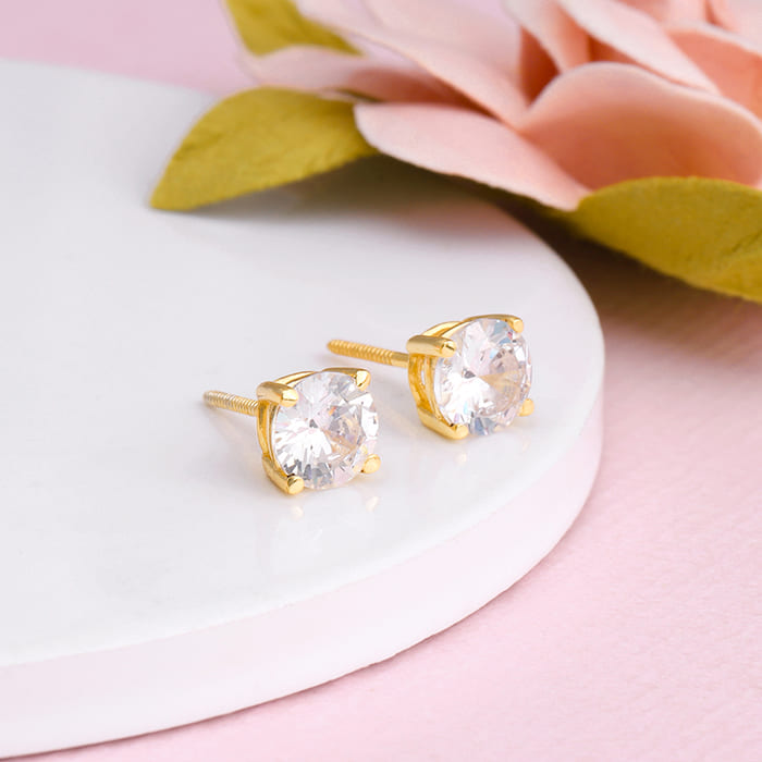 3 Gold colors stone 4mm beze cz stud earring for girl the second stud white  blue yellow Zirconia minimal single stone earrings - AliExpress