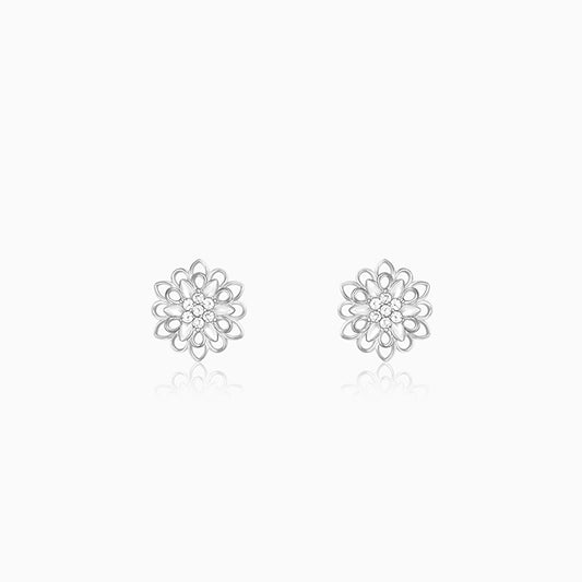 Silver Blooming Flower Stud Earrings