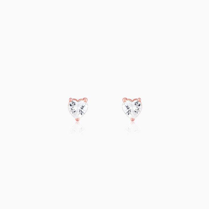 Rose Gold Solitaire Heart Studs