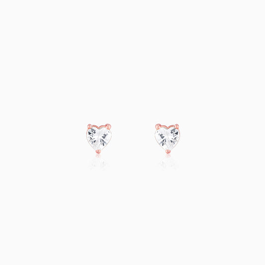 Rose Gold Solitaire Heart Studs