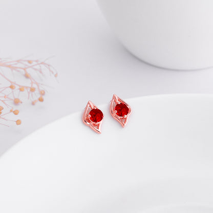 Rose Gold Falling Dew in Red Earrings