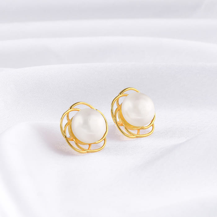 Golden Nested Pearl Earrings GIVA Jewellery