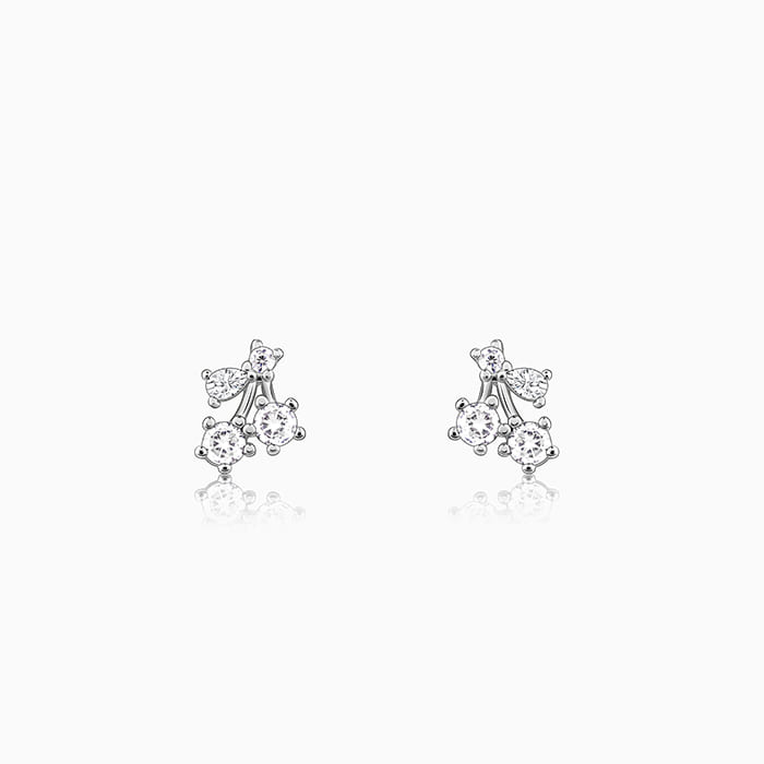 Silver Sparkling Floral Studs