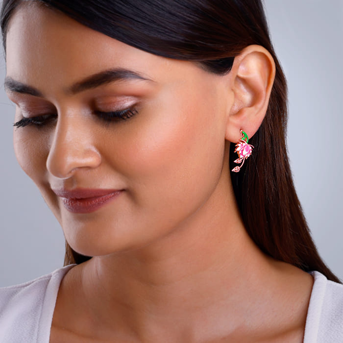 Rose Gold Bewitching Brahma Kamal Convertible Earrings