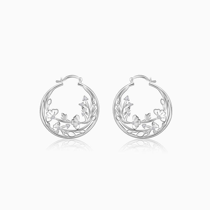 Silver Eyebright Hoop Earrings