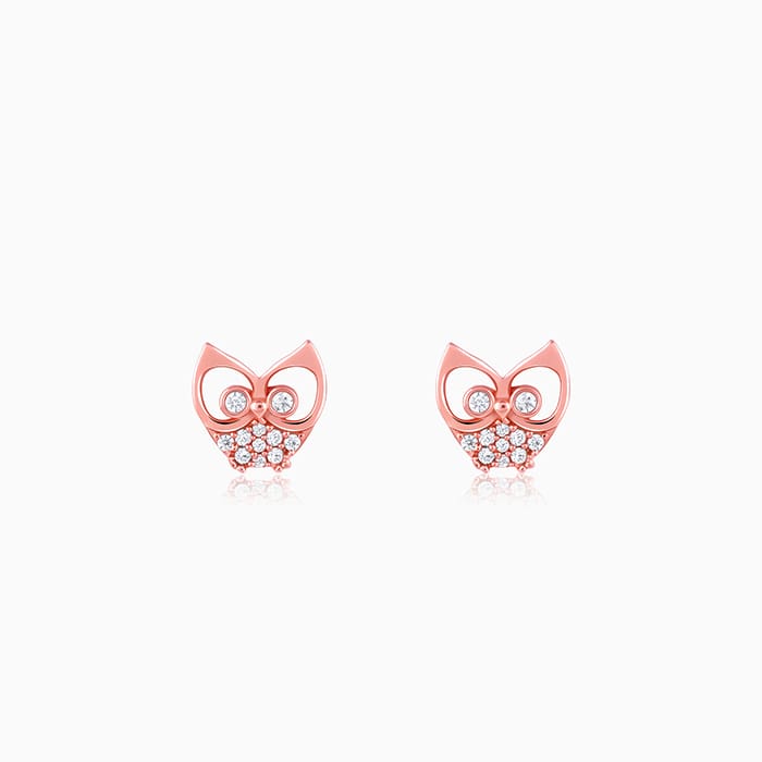 Rose Gold Zirconia Owl Earrings