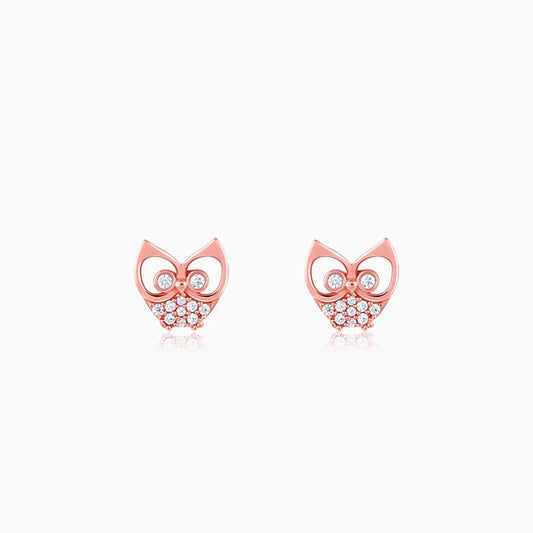 Rose Gold Zirconia Owl Earrings