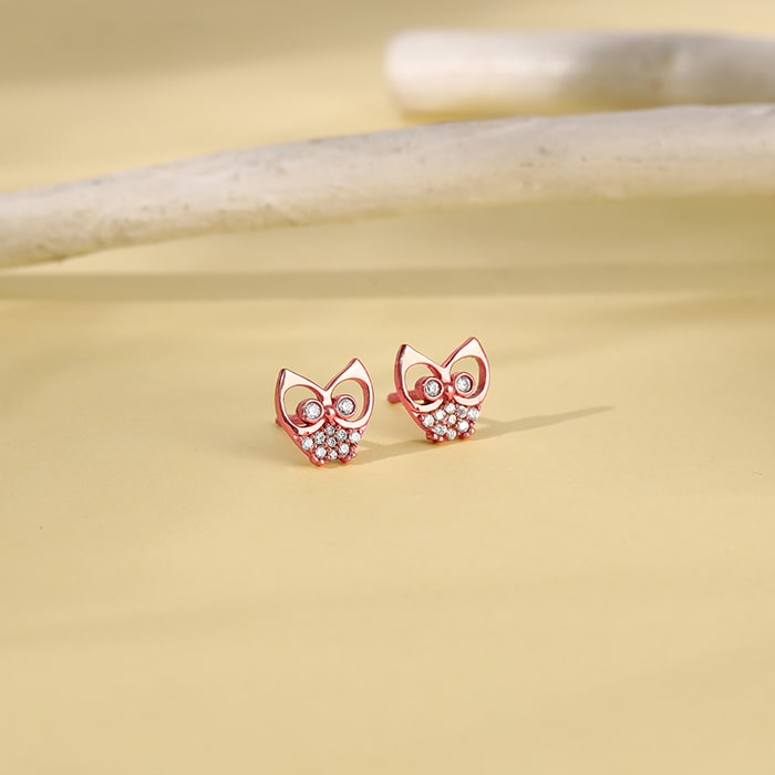 Rose Gold Zirconia Owl Earrings