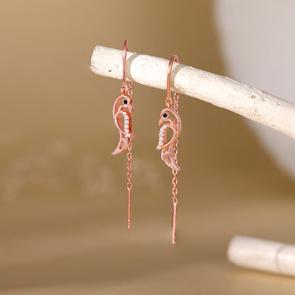 Rose Gold Cute Parrot Sui Dhaga Earrings