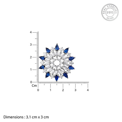 Silver flower earrings with zircons and coloured zircons.