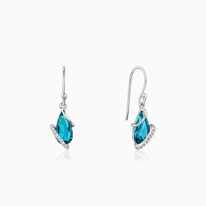 Silver earrings with blue stone drop and zircon accents