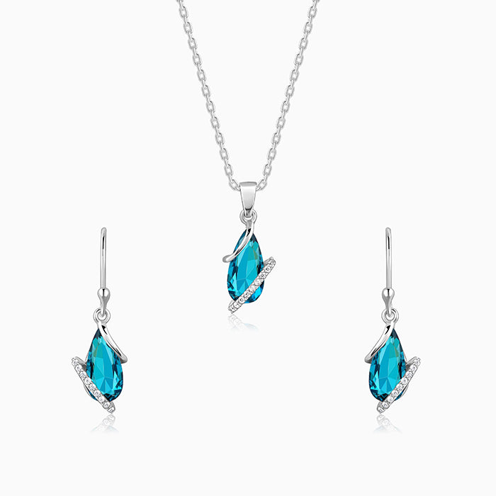 Silver Blue Night set with pendant, link chain, and zircon earrings