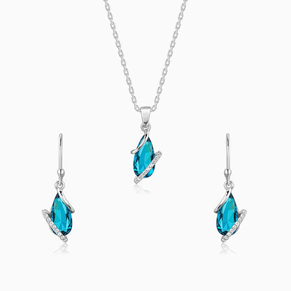 Silver Blue Night set with pendant, link chain, and zircon earrings