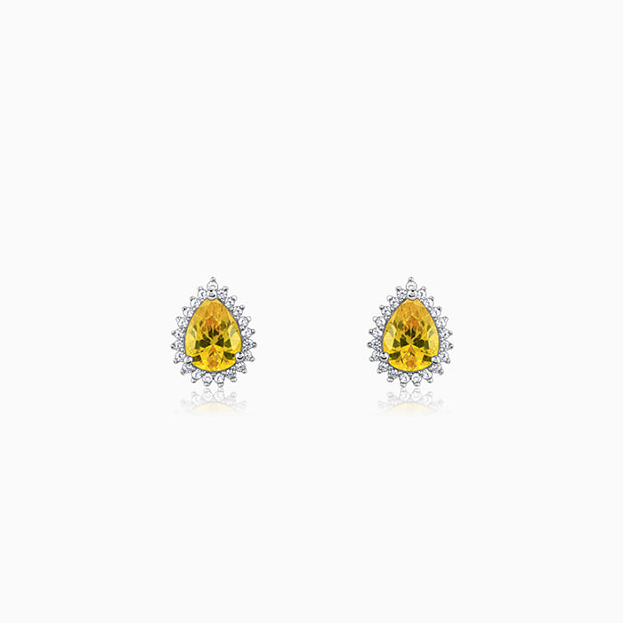 Silver Yellow Drop Earrings