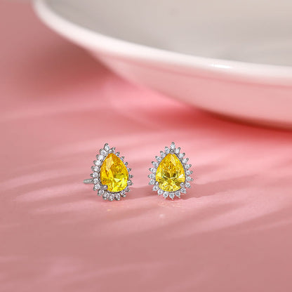 Silver Yellow Drop Earrings