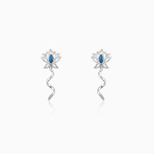 Silver lotus earrings with blue opal and teardrop motifs