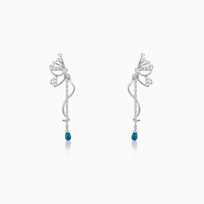 Silver dangler earrings with floral motif, opal, and zircon