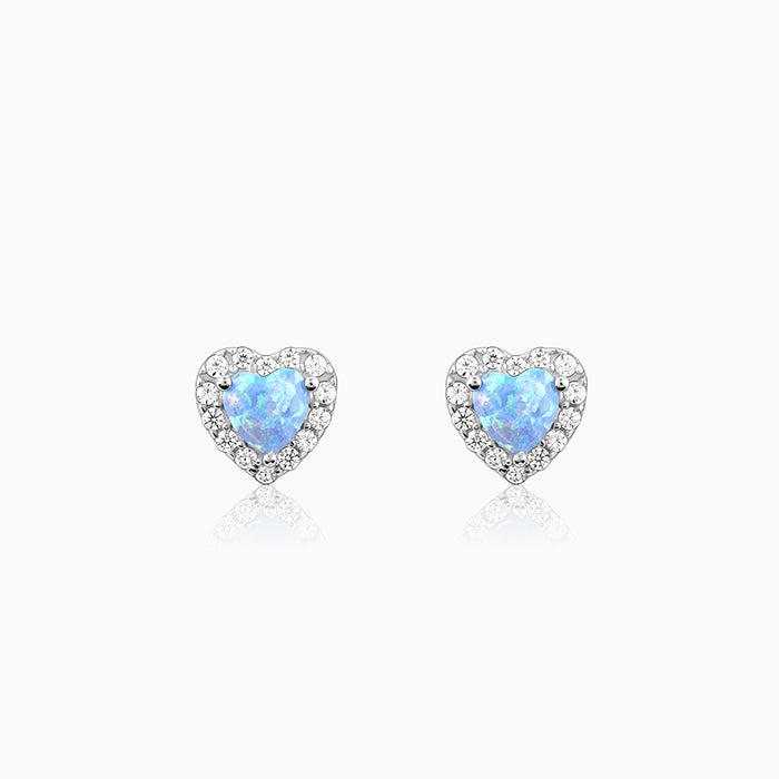 Silver heart studs with opal stone and zircon outline