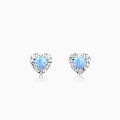 Silver heart studs with opal stone and zircon outline