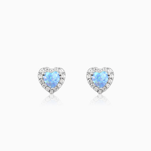 Silver heart studs with opal stone and zircon outline