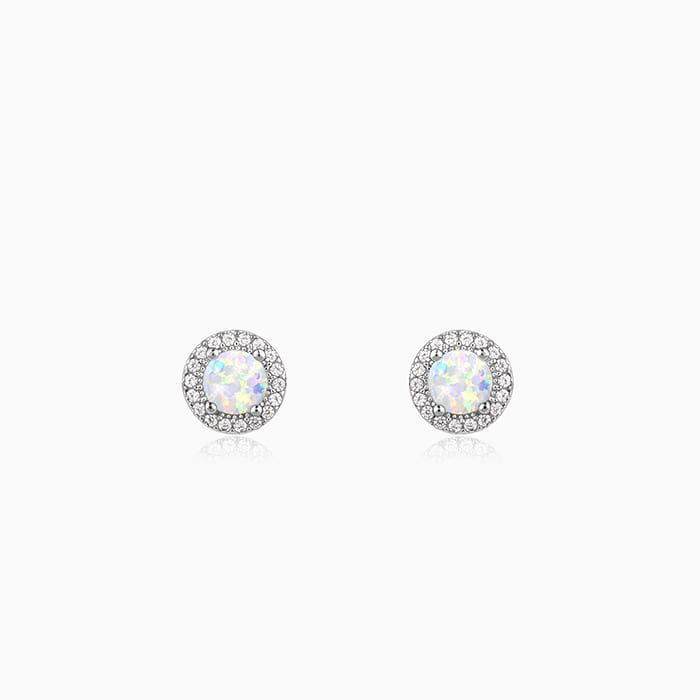 Silver earrings with opal stone and zircon accents





