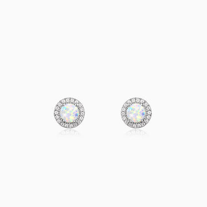 Silver earrings with opal stone and zircon accents





