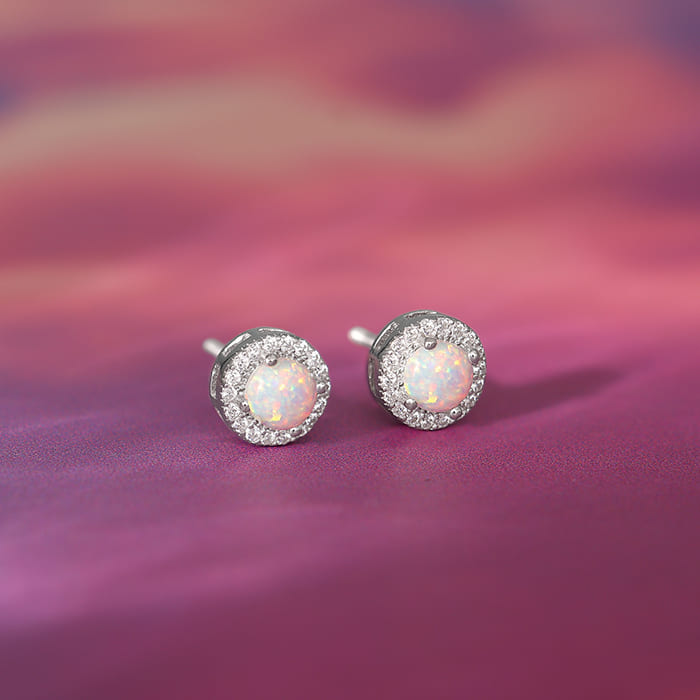 Silver Opal Moon Earrings