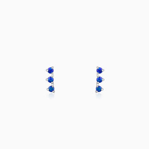 Silver Women's Earrings with Triple Blue Opal Stones in a Row

