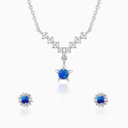 Blue opal necklace and earrings set with star motifs and zircon accents.






