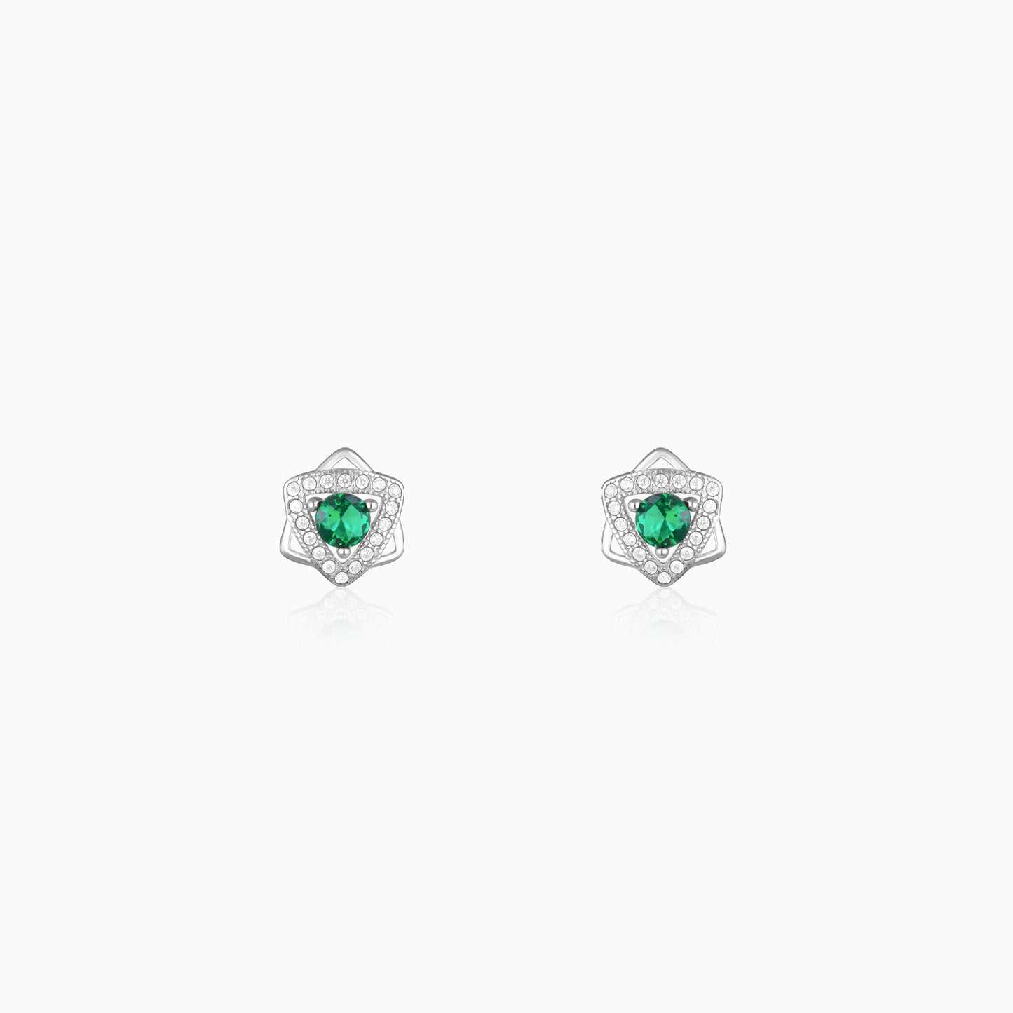 Silver Emerald Green Star Earrings