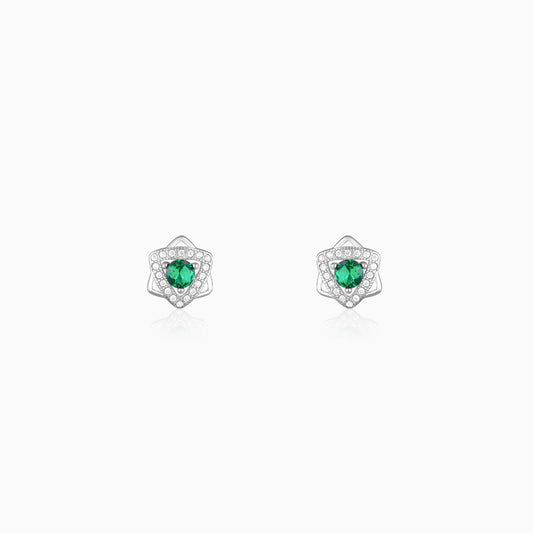 Silver Emerald Green Star Earrings