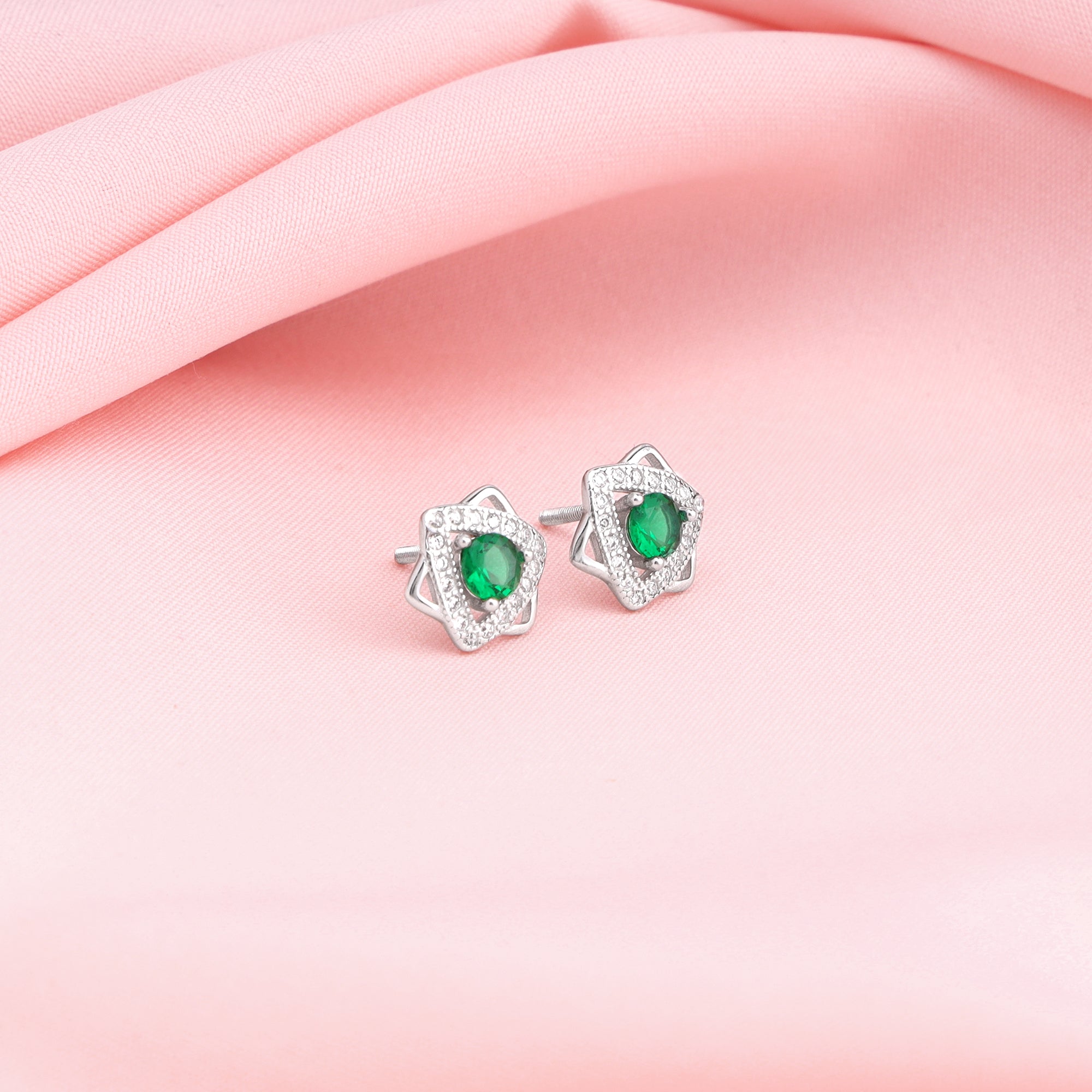 Emerald Raw Natural Stud Earrings - Sterling Silver | New Moon Beginnings