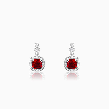 Silver Ruby Red Halo Earrings