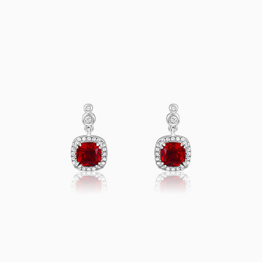 Silver Ruby Red Halo Earrings