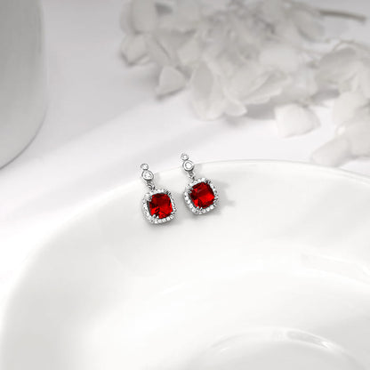 Silver Ruby Red Halo Earrings