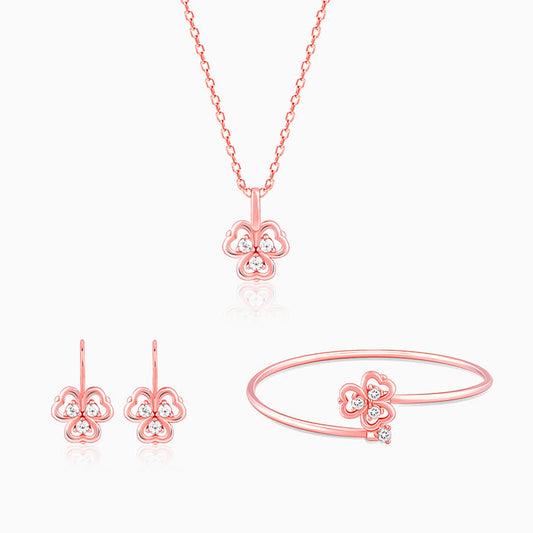 Rose Gold Three Leaf Clover Elegant Set