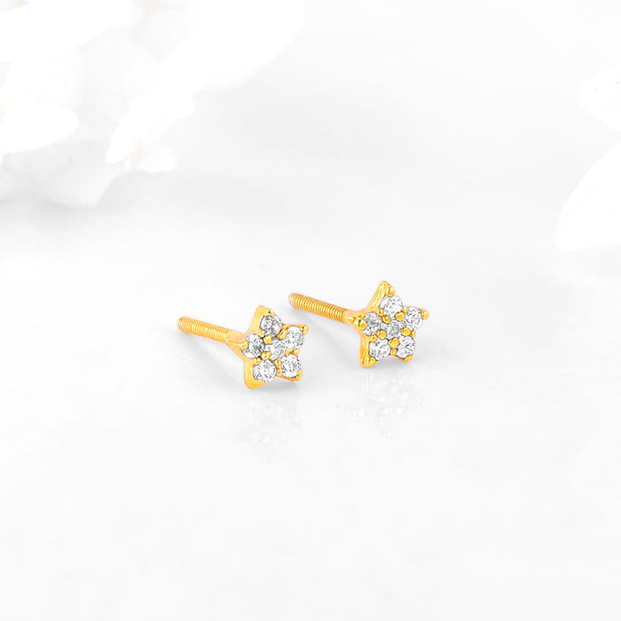 6mm 18kt yellow gold handmade single cubic zircon stone back screw star  shape stud earring cartilage customized unisex jewelry er145 | TRIBAL  ORNAMENTS