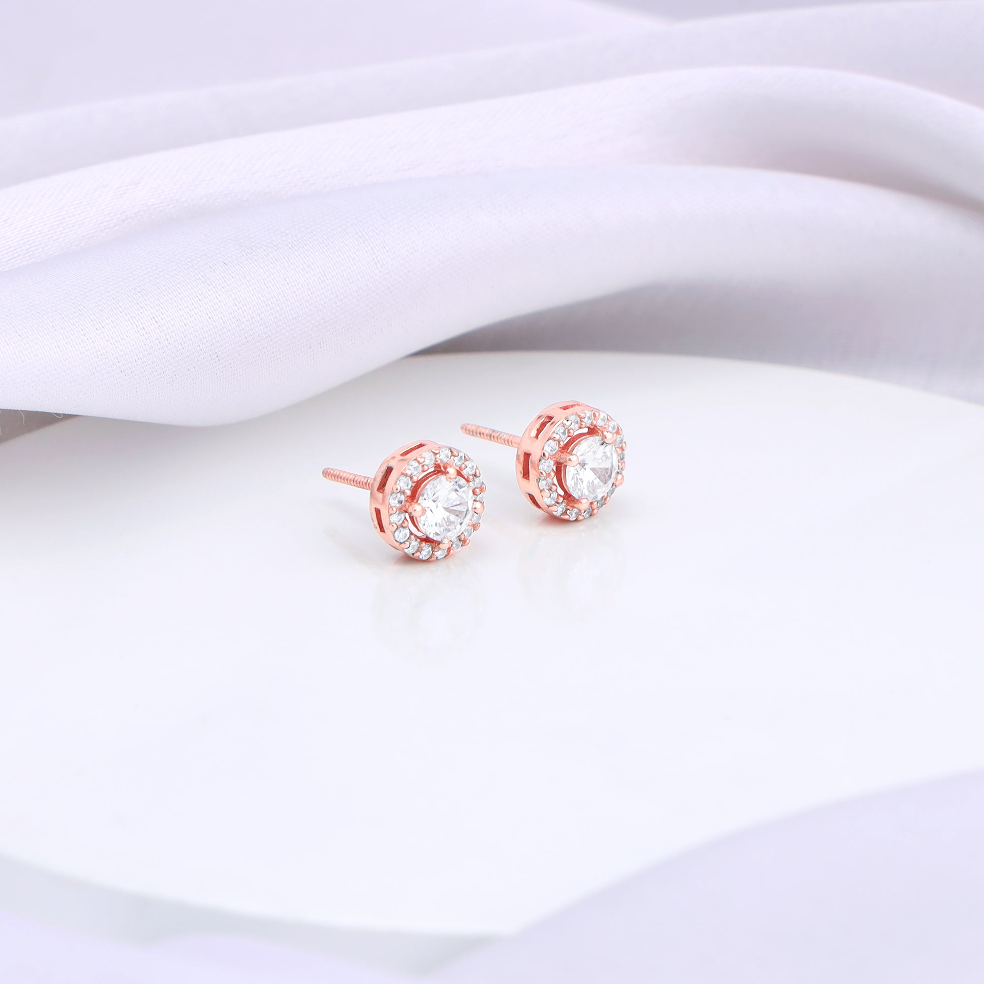 14KT Rose Gold Floral Diamond Stud Earrings